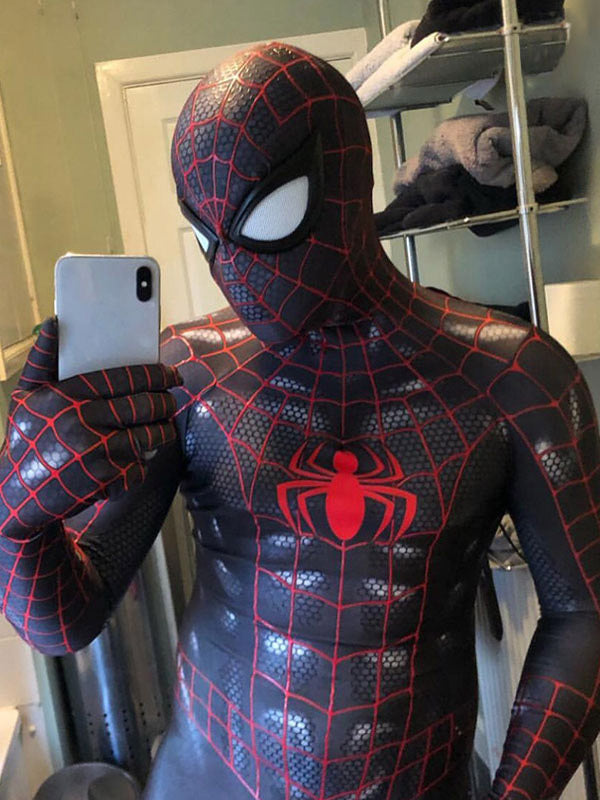 Spiderman Costume Adult Black With Red Line Cosplay Suit