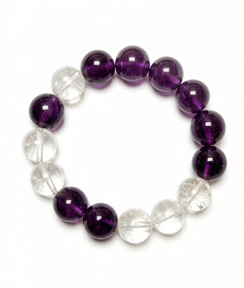 Amethyst & Clear Quartz Bead Bracelet