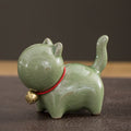Lucky Cat Ceramic Bell Figurine - Green