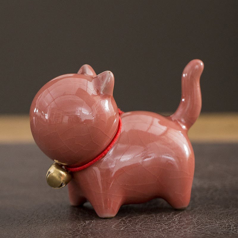 Lucky Cat Ceramic Bell Figurine - Pink