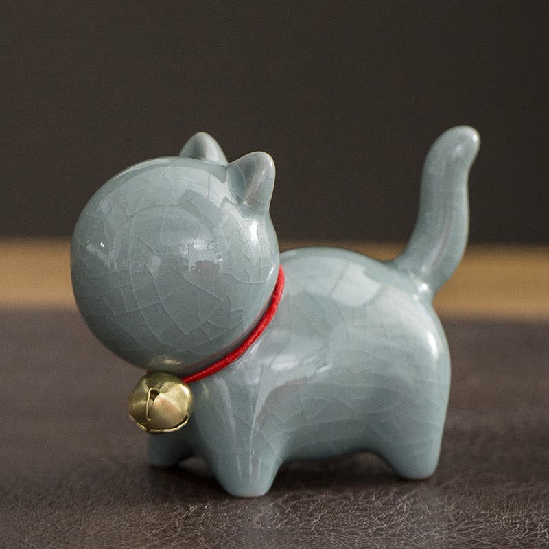 Lucky Cat Ceramic Bell Figurine - Gray