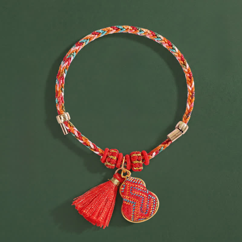 Brocade Gourd Adjustable Cord Bracelet - Red