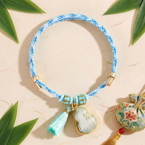 Brocade Gourd Adjustable Cord Bracelet - Blue