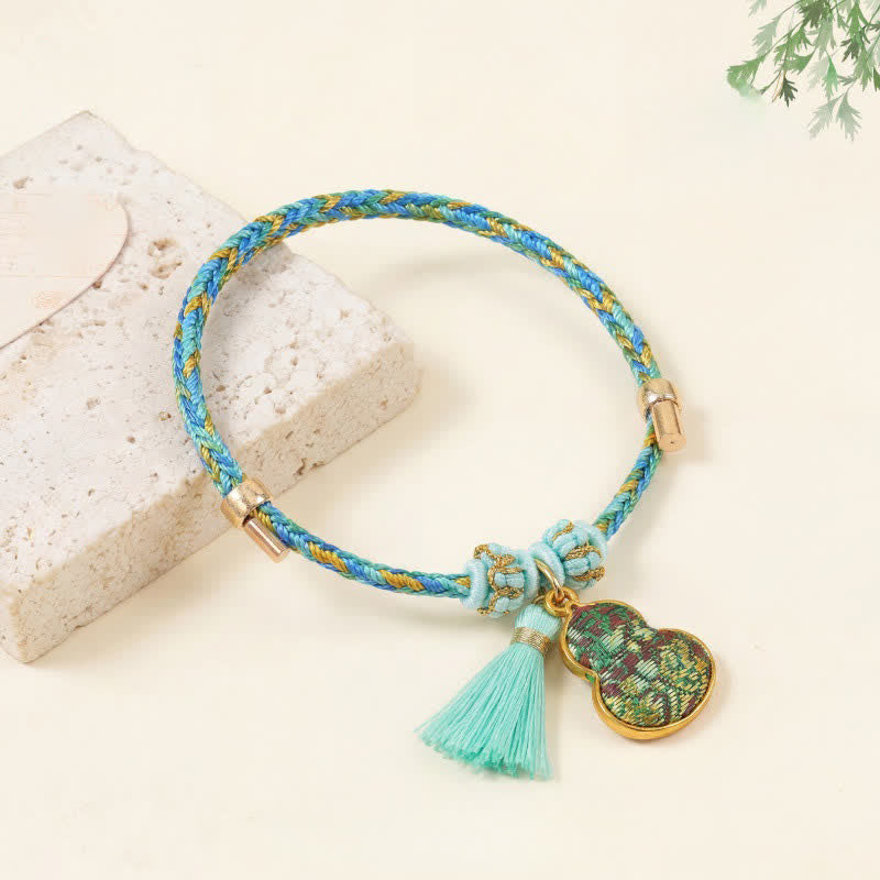 Brocade Gourd Adjustable Cord Bracelet - Green